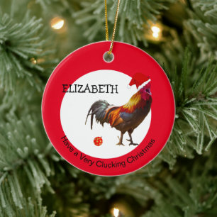 Roligt jul Chicken Hälsning Red Ceramic Ornamen Julgransprydnad Keramik