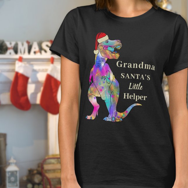 Roligt jul-dinosaur-farmor-citat t shirt (Grandma Santa’s little helper quote funny Christmas dinosaur  T-shirt T-Rex wearing a Santa hat )