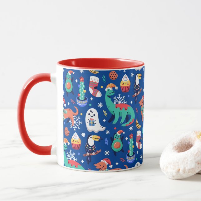 Roligt Jul Dinosaur Hund Parrot Avocado Cactus Mugg (Med munk)