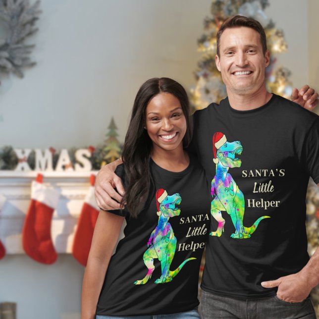 Roligt jul-dinosaurie T-Rex-citat T Shirt (Funny christmas dinosaur Santa’s littler helper T-Rex wearing a Santa hat T-Shirt)