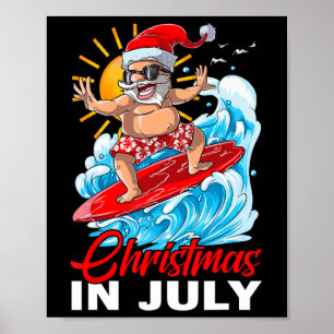 Roligt jul i juli Santa surfing sommar strand Poster