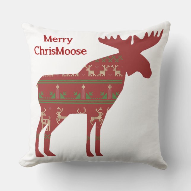 Roligt Jul Moose i Sweater Design Chrismoose Kudde (Framsida)