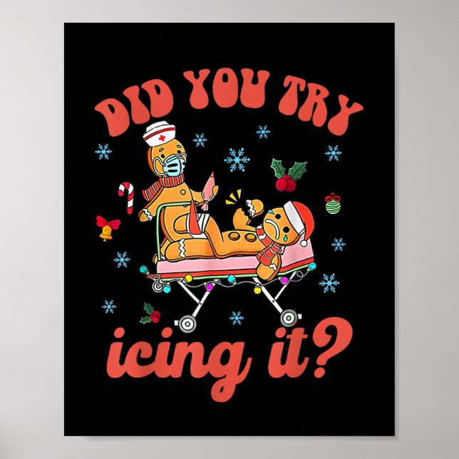 Roligt Jul Nurse Pepparkaksgubbe Prova Ic Poster (Framsidan)