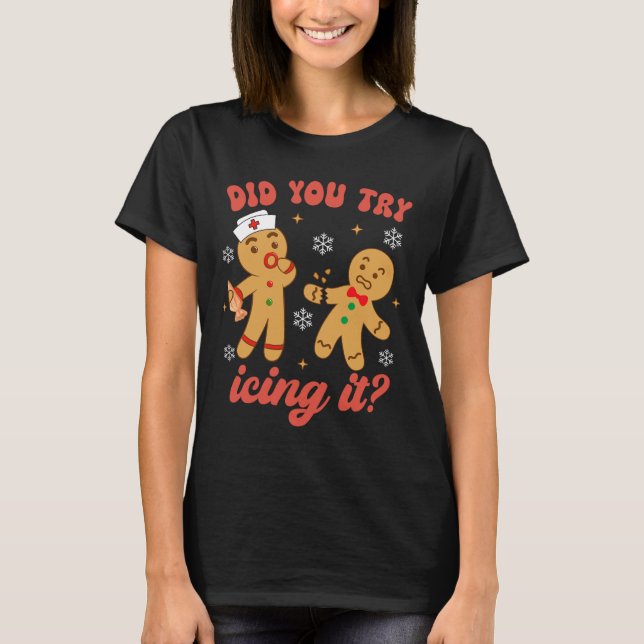 Roligt Jul Nurse Pepparkaksgubbe Prova Ic T Shirt (Framsida)