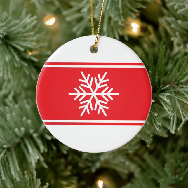 Roligt Jul Red White Tävla Rand Snowflake Julgransprydnad Keramik (Träd)
