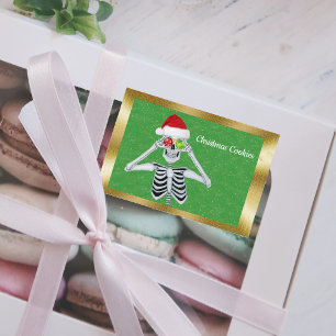 Roligt Jul Skeleton glansig Ornaments Guld Gräns Mat Etiketter