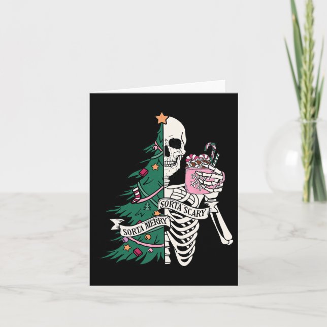 Roligt jul Sorta Merry Sorta Scary Skeleton Xma Kort (Framsida)