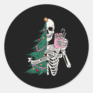 Roligt jul Sorta Merry Sorta Scary Skeleton Xma Runt Klistermärke