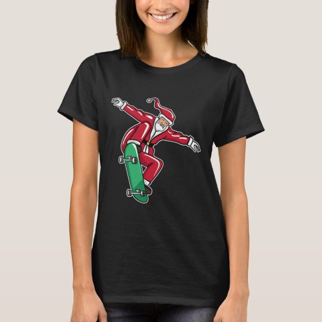 Roligt jul tomte skateboard present Ska T Shirt (Framsida)