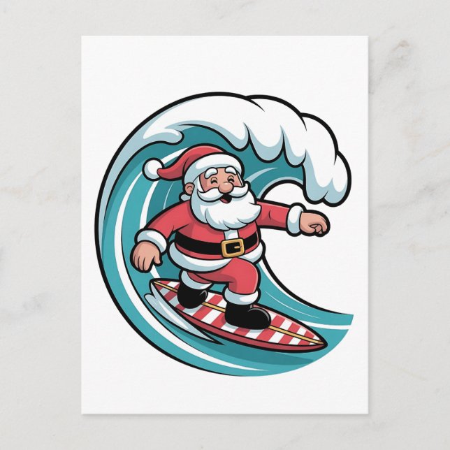 Roligt jul tomte surfingbräda surfing inbjudan vykort (Framsida)