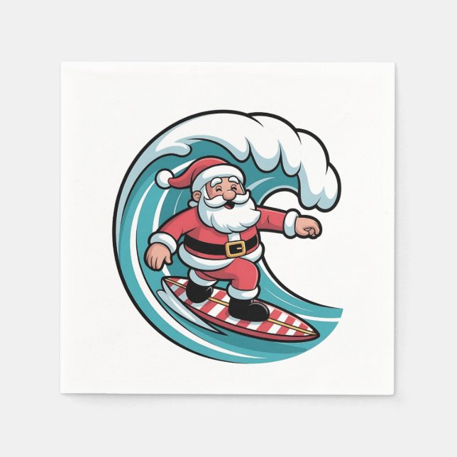 Roligt jul tomte surfingbräda surfing pappersservett (Framsidan)