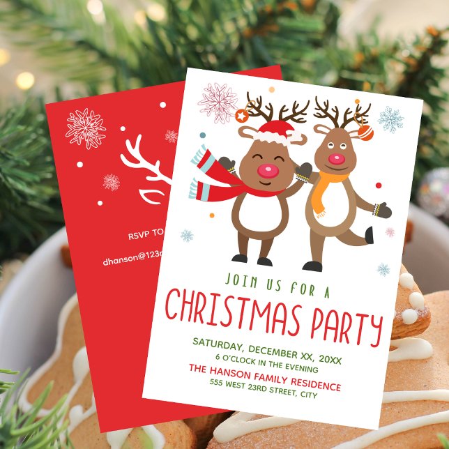 Roligt julfest-inbjudan Renar Julkort (Funny Christmas Party Invitation Reindeer)