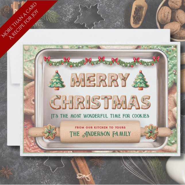 Roligt julgodiskakrecept Högtidskort Julkort (Send holiday cheer and a tasty tradition with this unique Christmas Cookie Recipe Greeting Card)
