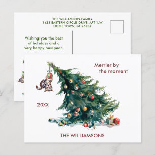 Roligt Julgran Dangling Cat Photo Helg Vykort