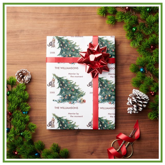 Roligt Julgran Dangling Cat Photo Presentpapper (Skapare uppladdad)