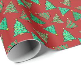 Roligt Julgranar | Red Patterned Presentpapper