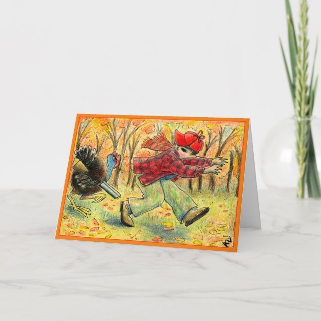 Roligt julkort för jägare med kalkon helgkort (Framsida)