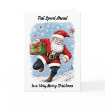 Roligt julkort med löpande jultomte