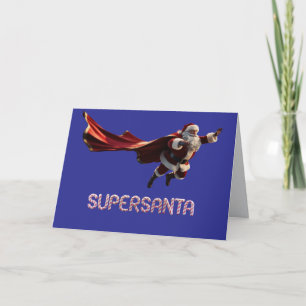 Roligt julkort med Santa som superhjälte Kort