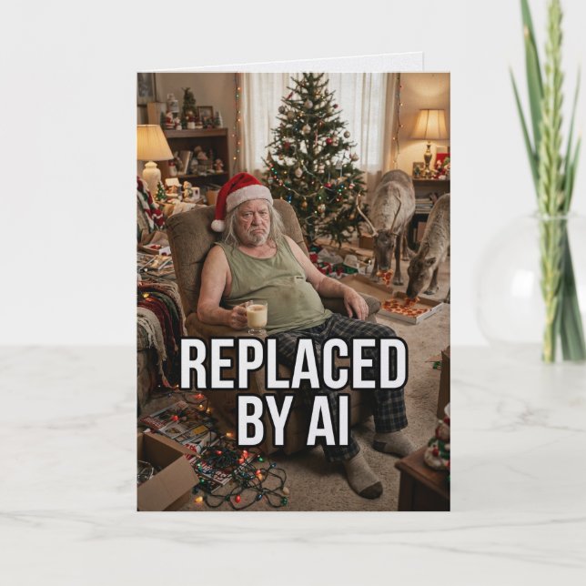 Roligt julkort om AI-byte av Tomte Kort (Framsida)