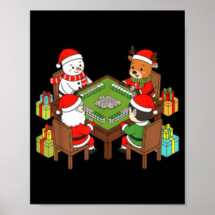 Roligt julmahjong med tomte, snöman, elf, ren poster