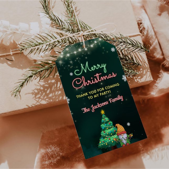 Roligt julneonljusskylt party  presentetikett (Skapare uppladdad)