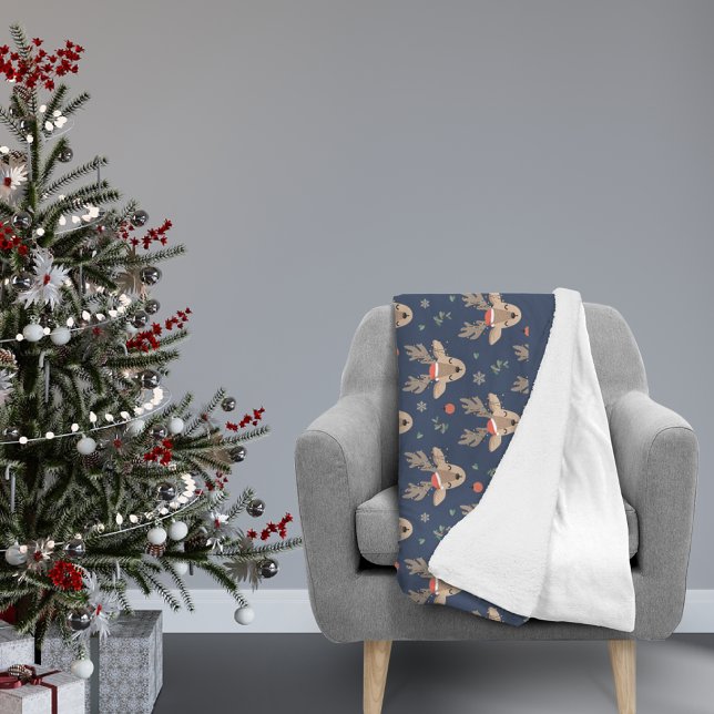 Roligt julpryder Mönster Monogram | Blå Fleecefilt (Skapare uppladdad)