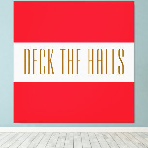Roligt Julrött Vit DECK HALLS Rand Canvastryck