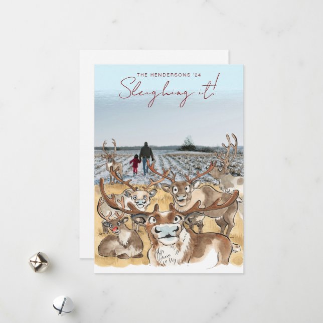 Roligt julrus julkort himmelblå (Fram/Back In Situ)