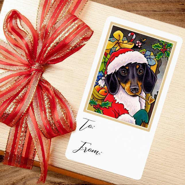 Roligt jultomten Hund Dachshund Gift Sack Fraktsedel (Skapare uppladdad)