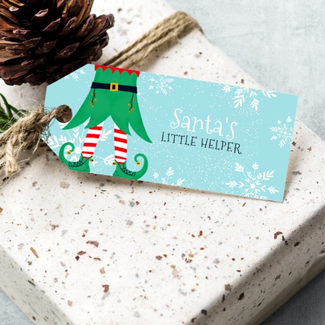 Roligt jultomtens lilla hjälpperblått snö presentetikett (Fun Christmas Santa's little helper elf snow blue Gift Tags)
