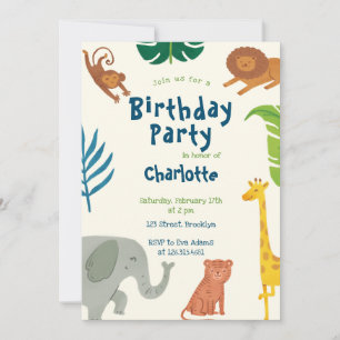 Roligt Jungle Animals Birthday Call Inbjudningar