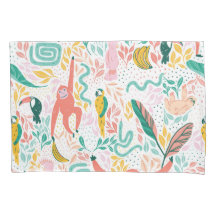 Roligt Jungle lycklig djur och rosa tropiska löv