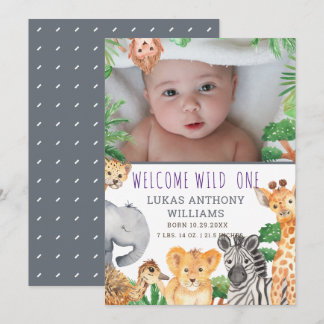Roligt Jungle Safari Animal Baby Birth Notice Meddelande