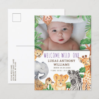 Roligt Jungle Safari Animal Baby Birth Notice Meddelande Vykort