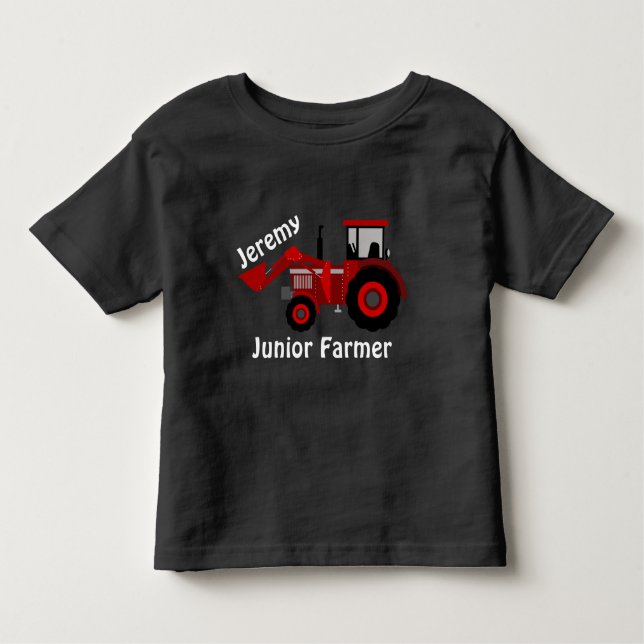 Roligt ’Junior Farmer’ och ’Namn’ Red Loader Tract T Shirt (Framsida)