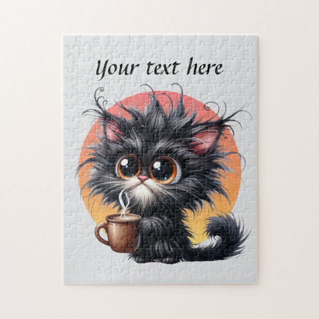 Roligt kaffekatt lägga till text pussel (Vertikal)