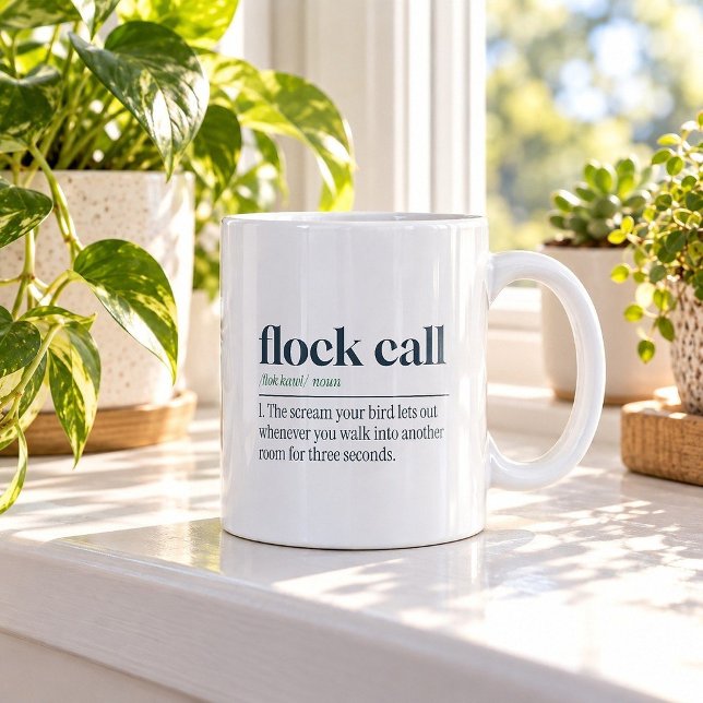 Roligt kaffemugg med texten Flock Call You Left Th (Skapare uppladdad)