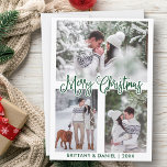Roligt Kalligrafi Grönt 3 Foto Lite jul Julkort<br><div class="desc">Modern Roligt Calligraphy-skript God jul par Photo Card - 3 foton - Grönt Script</div>