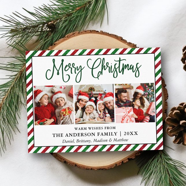 Roligt Kalligrafi jul 3 Photo Glitter Rand Vykort (Customize to change your personalized text size or text style.)