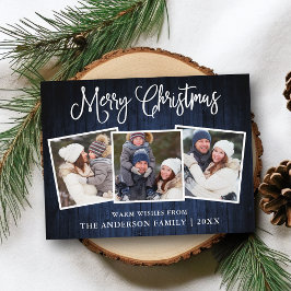 Roligt Kalligrafi jul Blue Wood 3 Foton Post Vykort