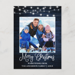 Roligt Kalligrafi jul Blue Wood Ljus Vykort