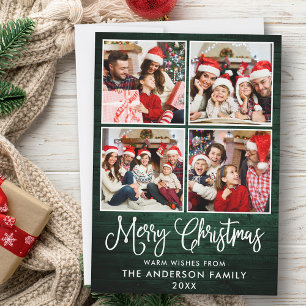 Roligt Kalligrafi Juli Grönt Wood 4 Foton Julkort