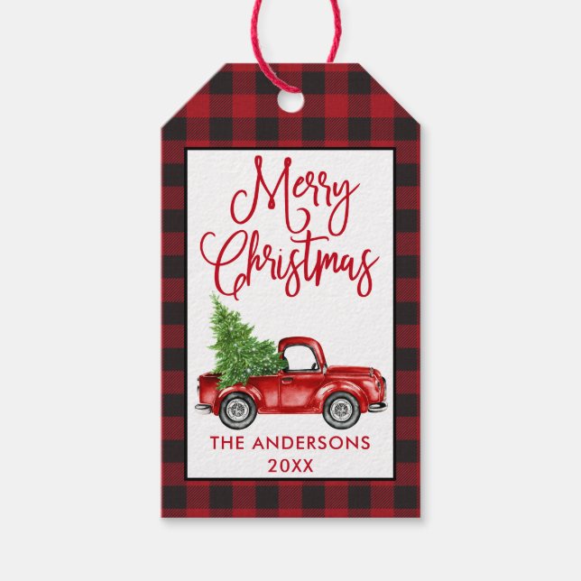 Roligt Kalligrafi Vintage Lastbil julpapp Presentetikett (Framsidan)