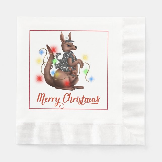 Roligt Kangaroo jul Napkin Pappersservett (Framsidan)