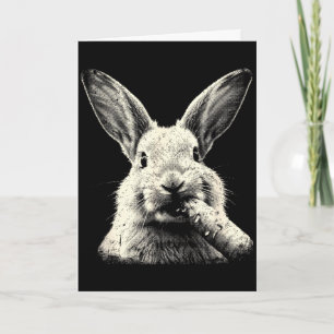 Roligt kaninansikte grafik söt vintage kanin äter kort