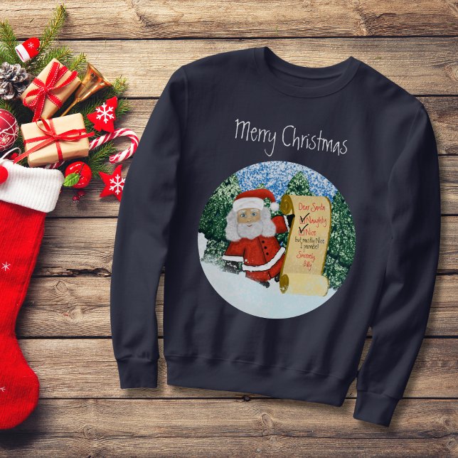 Roligt Kära Santa Naughty eller Nice Brev Ugly Swe Lång Ärmad Tröja (Skapare uppladdad)