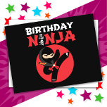 Roligt Karate Party Kids Martial Arts Birthday Nin Vykort<br><div class="desc">Ninja-designen på födelsedagen gör en perfekt till ett barn ninja-tema för födelsedagsfest. Den japanska symbolen för Ninjutsu med röd cirkel av japansk flagga och tecknad ninja karate sparkar födelsedagspojken eller så kommer flickan att KÄRLEK! Ninjabönsdesign för pojkar och flickor är en för barn som passar perfekten och som ninjas, karate,...</div>