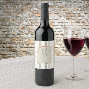 Roligt kardinaler i Birch Träd Monogram W Vin Vinetikett