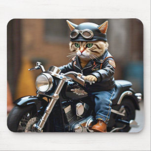 Roligt Kat Riding Motorcykel Mouse Pad Musmatta